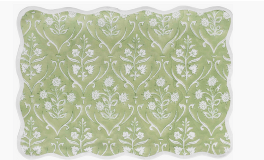 Floral Green Hand Blocked Linen Placemats