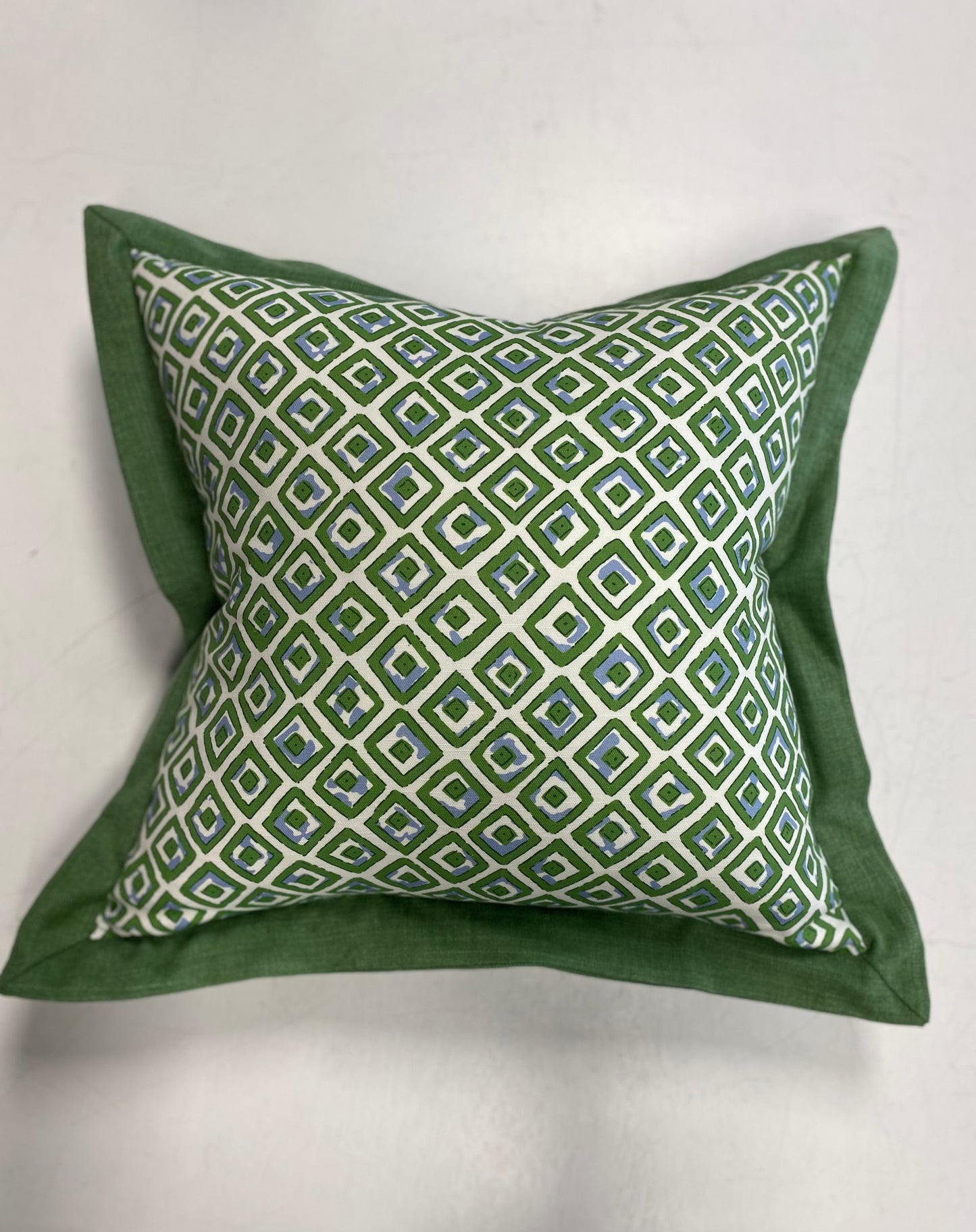 Thibaut Indian Diamond Pillows in Green with 2" mitered contrast flap (comes in other colors)